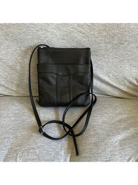 Black Faux Leather Crossbody Bag With Adjustable Strap & Spacious Interior